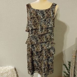 Connected Apparel Sleeveless animal print dress with ruffle details sz10